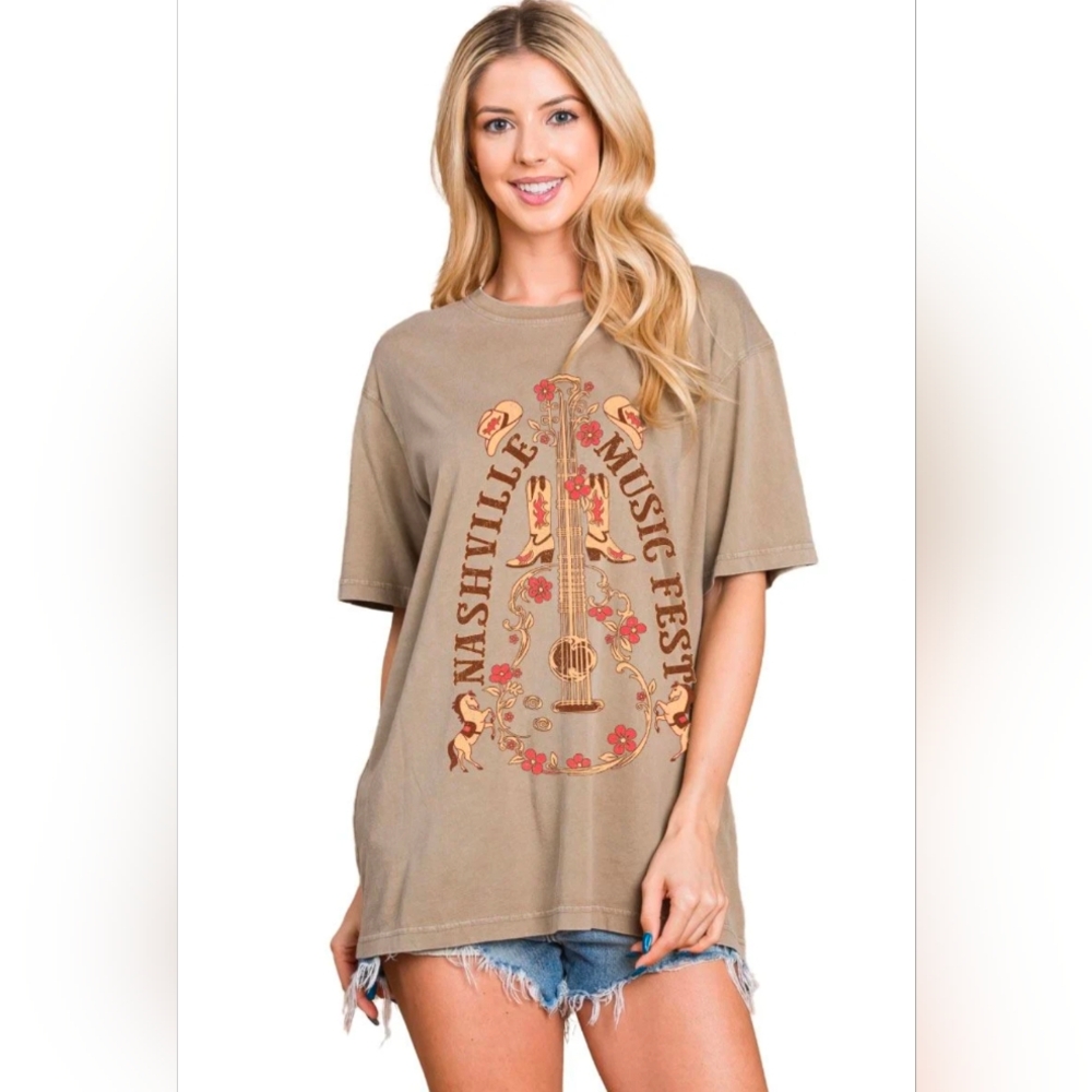 Assorted Sizes:Taupe colored Nashville Music Festival Cowgirl Tee-NWT